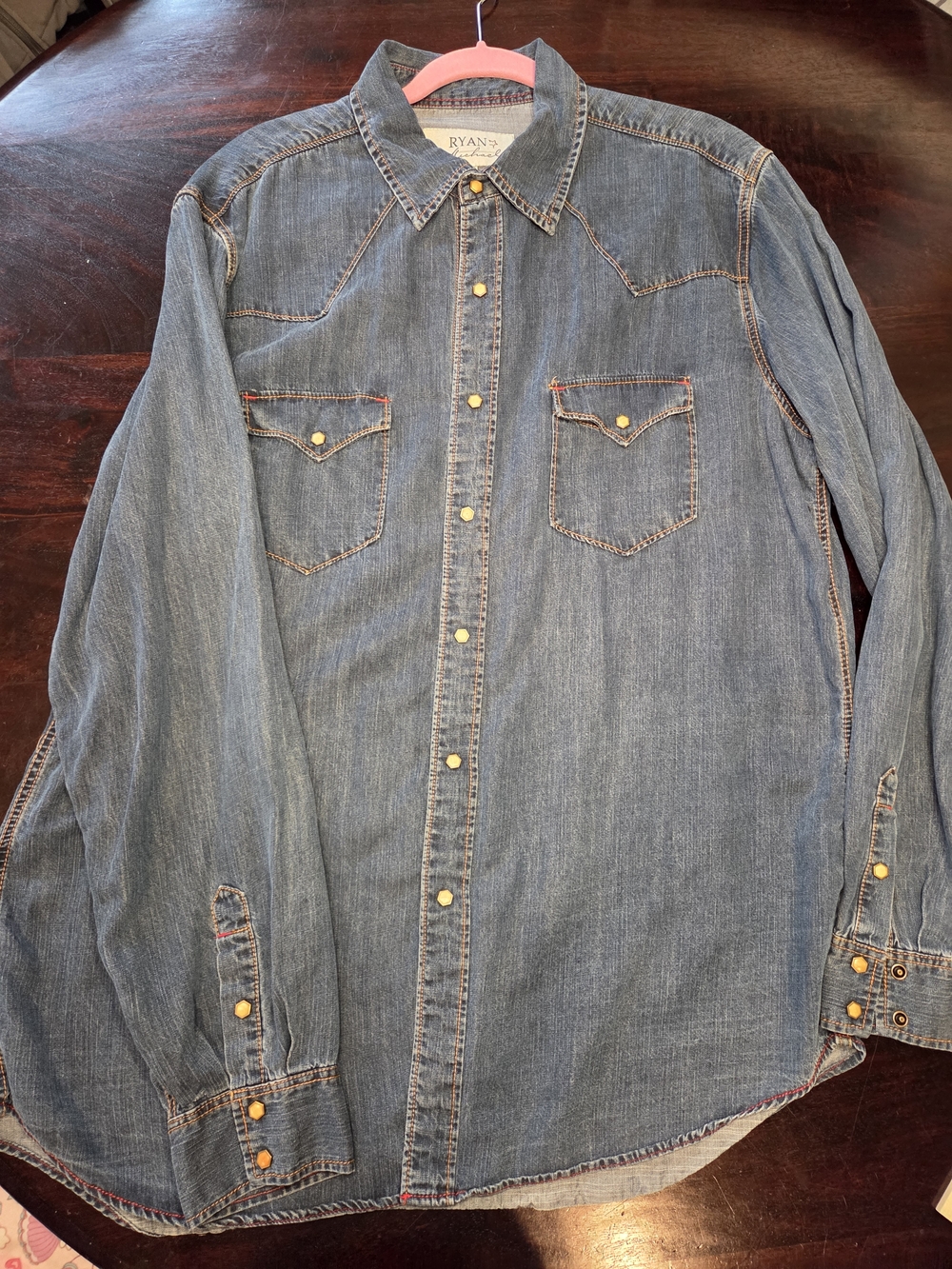 Ryan Michael Men's Casual Denim Button-Down Shirt - Blue